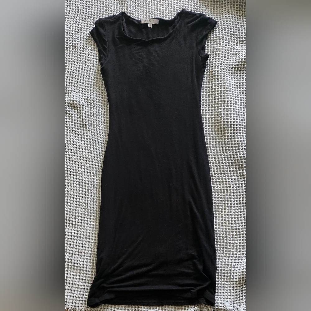 Cap Sleeve Black Knit Midi Dress